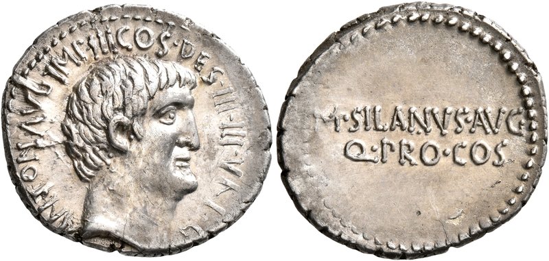 Mark Antony, 44-30 BC. Denarius (Silver, 20 mm, 3.80 g, 12 h), with M. Junius Si...