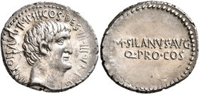 Mark Antony, 44-30 BC. Denarius (Silver, 20 mm, 3.80 g, 12 h), with M. Junius Silanus, quaestor pro consule. Military mint moving with Antony, probabl...