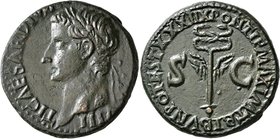 Tiberius, 14-37. As (Copper, 26 mm, 11.66 g, 7 h), Rome, 36-37. TI CAESAR DIVI A[VG F AVGVST IMP] VIII Laureate head of Tiberius to left. Rev. PONTIF ...