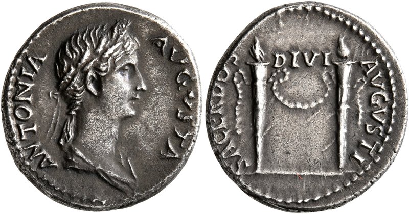Antonia Minor, Augusta, 37 and 41. Denarius (Silver, 18 mm, 3.73 g, 11 h), Rome,...