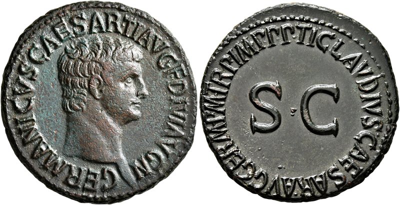 Germanicus, died 19. As (Copper, 29 mm, 11.52 g, 7 h), struck under Claudius, 42...
