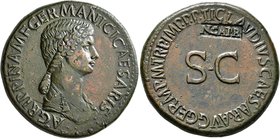 Agrippina Senior, died 33. Sestertius (Orichalcum, 35 mm, 30.00 g, 6 h), Rome, struck under Claudius, 50-54. AGRIPPINA M F GERMANICI CAESARIS Draped b...
