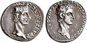Gaius (Caligula), with Germanicus, 37-41. Denarius (Silver, 19 mm, 3.70 g, 9 h), Rome, 37-38. C CAESAR•AVG•GERM P [M TR POT] Bare head of Gaius to rig...