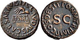 Claudius, 41-54. Quadrans (Copper, 17 mm, 3.11 g, 6 h), Rome, 25 January-3 December 41. TI CLAVDIVS CAESAR AVG Hand to left holding scales; below, P N...