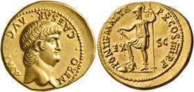 Nero, 54-68. Aureus (Gold, 20 mm, 7.62 g, 7 h), Rome, 63-64. NERO•CAESAR•AVG•IMP Bare head of Nero to right. Rev. PONTIF MAX TR P•X COS•IIII•P•P / EX ...