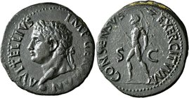 Vitellius, 69. As (Copper, 29 mm, 9.81 g, 7 h), uncertain mint in Spain (Tarraco?), January-June 69. A VITELLIVS IMP GERMAN Laureate head of Vitellius...