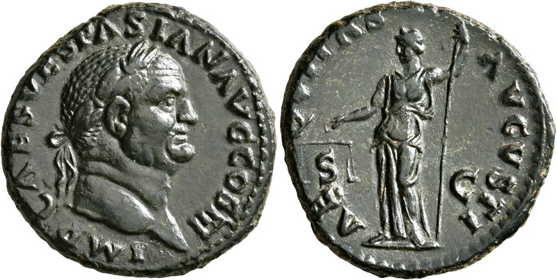 Vespasian, 69-79. As (Copper, 26 mm, 10.69 g, 5 h), Lugdunum, 71. IMP CAES VESPA...