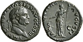 Vespasian, 69-79. As (Copper, 26 mm, 10.69 g, 5 h), Lugdunum, 71. IMP CAES VESPASIAN AVG COS III Laureate head of Vespasian to right. Rev. AEQVITAS AV...