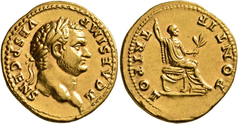 Titus, as Caesar, 69-79. Aureus (Gold, 20 mm, 7.22 g, 1 h), Rome, 73. T CAES IMP...