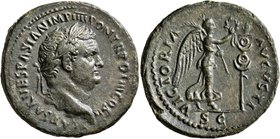 Titus, as Caesar, 69-79. As (Copper, 28 mm, 9.66 g, 7 h), Rome, 73. T CAESAR VESPASIAN IMP IIII PON TR POT III COS II Laureate head of Titus to right....