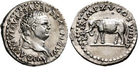 Titus, 79-81. Denarius (Silver, 18 mm, 3.23 g, 6 h), Rome, January-June 80. IMP TITVS CAES VESPASIAN AVG P M Laureate head of Titus to right. Rev. TR ...