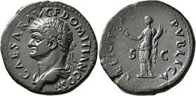 Domitian, as Caesar, 69-81. Dupondius (Orichalcum, 27 mm, 12.77 g, 7 h), Rome, 73-74. CAESAR AVG F DOMITIAN COS II Laureate and draped bust of Domitia...