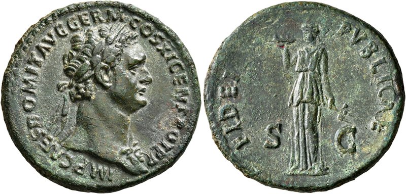 Domitian, 81-96. As (Copper, 28 mm, 11.72 g, 7 h), Rome, 85. IMP CAES DOMIT AVG ...