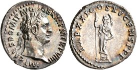 Domitian, 81-96. Denarius (Silver, 19 mm, 3.47 g, 6 h), Rome, 90. IMP CAES DOMIT AVG GERM P M TR P VIIII Laureate head of Domitian to right. Rev. IMP ...