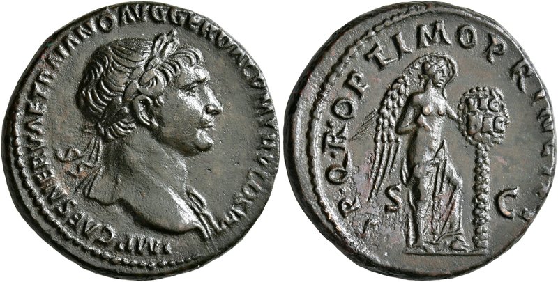 Trajan, 98-117. As (Copper, 27 mm, 11.62 g, 7 h), Rome, 104-106/7. IMP CAES NERV...