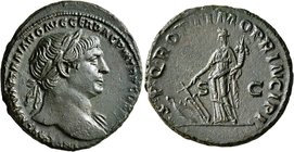 Trajan, 98-117. As (Copper, 28 mm, 11.61 g, 7 h), Rome, 108-109. IMP CAES NERVAE TRAIANO AVG GER DAC P M TR P COS V P P Laureate head of Trajan to rig...