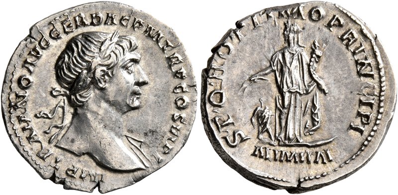 Trajan, 98-117. Denarius (Silver, 19 mm, 3.26 g, 8 h), Rome, circa 112-113. IMP ...