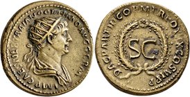Trajan, 98-117. Dupondius (?) (Orichalcum, 24 mm, 9.68 g, 7 h), Rome, for use in Syria, 116. IMP CAES NER TRAIANO OPTIMO AVG GERM Radiate and draped b...