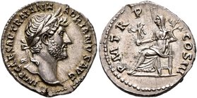 Hadrian, 117-138. Denarius (Silver, 18 mm, 3.45 g, 7 h), Rome, circa 119-125. IMP CAESAR TRAIAN HADRIANVS AVG Laureate head of Hadrian to right. Rev. ...
