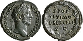 Antoninus Pius, as Caesar, 138. As (Copper, 27 mm, 10.46 g, 1 h), Rome, 145-161. ANTONINVS AVG PIVS P P TR P COS IIII Laureate head of Antoninus Pius ...