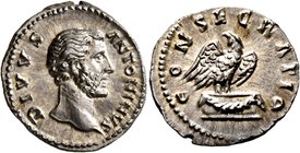 Divus Antoninus Pius, died 161. Denarius (Silver, 19 mm, 3.75 g, 5 h), Rome, struck under Marcus Aurelius. DIVVS ANTONINVS Bare head of Divus Antoninu...