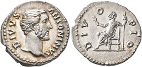 Divus Antoninus Pius, died 161. Denarius (Silver, 19 mm, 3.23 g, 7 h), Rome, struck under Marcus Aurelius. DIVVS ANTONINVS Bare head of Divus Antoninu...