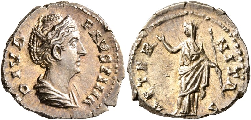 Diva Faustina Senior, died 140/1. Denarius (Silver, 19 mm, 3.50 g, 12 h), Rome. ...