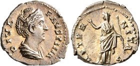 Diva Faustina Senior, died 140/1. Denarius (Silver, 19 mm, 3.50 g, 12 h), Rome. DIVA FAVSTINA Diademed and draped bust of Diva Faustina to right. Rev....