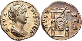 Diva Faustina Senior, died 140/1. Denarius (Silver, 17 mm, 3.22 g, 6 h), Rome. DIVA FAVSTINA Diademed and draped bust of Diva Faustina to right. Rev. ...