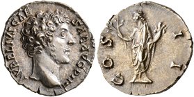 Marcus Aurelius, as Caesar, 139-161. Denarius (Silver, 17 mm, 3.19 g, 7 h), Rome, circa 145-147. AVRELIVS CAESAR AVG PII F Bare head of Marcus Aureliu...