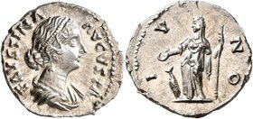 Faustina Junior, Augusta, 147-175. Denarius (Silver, 18 mm, 3.05 g, 12 h), Rome. FAVSTINA AVGVSTA Draped bust of Faustina Junior to right. Rev. IVNO J...