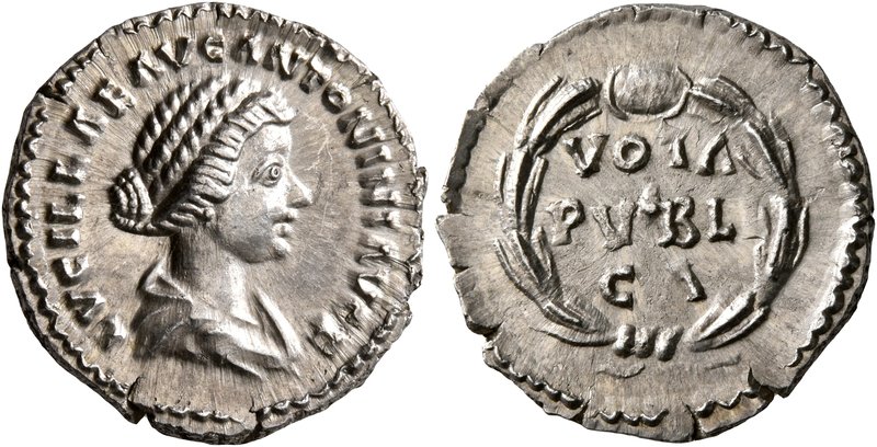 Lucilla, Augusta, 164-182. Denarius (Silver, 19 mm, 3.31 g, 1 h), Rome, 161-162....