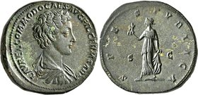 Commodus, as Caesar, 166-177. Sestertius (Orichalcum, 32 mm, 27.57 g, 6 h), Rome, 175-176. L•AVREL COMMODO CAES AVG FIL GERM SARM Bare-headed, draped ...