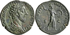 Commodus, 177-192. Sestertius (Orichalcum, 30 mm, 19.11 g, 12 h), Rome, 183-184. M COMMODVS ANTONINVS AVG PIVS Laureate and draped bust of Commodus to...