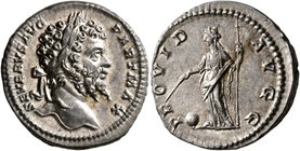 Septimius Severus, 193-211. Denarius (Silver, 18 mm, 3.61 g, 12 h), Rome, 200-201. SEVERVS AVG PART MAX Laureate head of Septimius Severus to right. R...