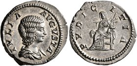 Julia Domna, Augusta, 193-217. Denarius (Silver, 19 mm, 3.11 g, 7 h), Rome, 211-217. IVLIA AVGVSTA Draped bust of Julia Domna to right. Rev. PVDICITIA...