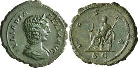 Julia Domna, Augusta, 193-217. As (Copper, 27 mm, 8.68 g, 11 h), Rome, 211-217. IVLIA PIA FELIX AVG Diademed and draped bust of Julia Domna to right. ...