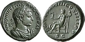 Caracalla, 198-217. As (Copper, 26 mm, 12.68 g, 1 h), Rome, 216. ANTONINVS PIVS AVG GERM Laureate, draped and cuirassed bust of Caracalla to right. Re...