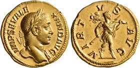 Severus Alexander, 222-235. Aureus (Gold, 20 mm, 5.95 g, 1 h), Rome, 228. IMP SEV ALEXAND AVG Laureate head of Severus Alexander to right, with slight...