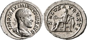 Maximinus I, 235-238. Denarius (Silver, 21 mm, 2.97 g, 12 h), Rome, 235-236. IMP MAXIMINVS PIVS AVG Laureate, draped and cuirassed bust of Maximinus I...