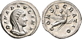 Diva Paulina, died before 235. Denarius (Silver, 21 mm, 3.05 g, 12 h), Rome. DIVA PAVLINA Veiled and draped bust of Diva Paulina to right. Rev. CONSEC...
