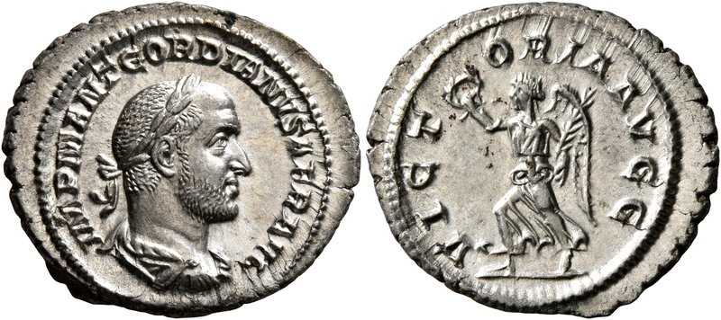 Gordian II, 238. Denarius (Silver, 21 mm, 3.45 g, 12 h), Rome, March-April 238. ...