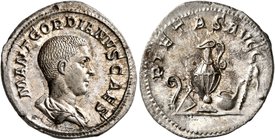 Gordian III, as Caesar, 238. Denarius (Silver, 20 mm, 2.75 g, 1 h), Rome, circa April-June 238. M ANT GORDIANVS CAES Bare-headed and draped bust of Go...