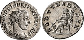 Gordian III, 238-244. Antoninianus (Silver, 21 mm, 4.53 g, 6 h), Antiochia, 242-244. IMP GORDIANVS PIVS FEL AVG Radiate and cuirassed bust of Gordian ...