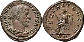 Philip I, 244-249. Sestertius (Orichalcum, 30 mm, 19.66 g, 1 h), Rome, 245. IMP M IVL PHILIPPVS AVG Laureate, draped and cuirassed bust of Philip I to...