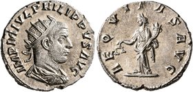 Philip I, 244-249. Antoninianus (Silver, 22 mm, 4.14 g, 1 h), Antiochia, 247. IMP M IVL PHILIPPVS AVG Radiate, draped and cuirassed bust of Philip I t...