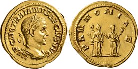 Trajan Decius, 249-251. Aureus (Gold, 20 mm, 4.72 g, 2 h), Rome. IMP C M Q TRAIANVS DECIVS AVG Laureate and cuirassed bust of Trajan Decius to right, ...