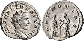 Trajan Decius, 249-251. Antoninianus (Silver, 22 mm, 4.12 g, 1 h), uncertain branch mint, circa 250-251. IMP CAE TRA DEC AVG Radiate and cuirassed bus...