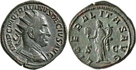 Trajan Decius, 249-251. Dupondius (Orichalcum, 26 mm, 12.29 g, 6 h), Rome. IMP C M Q TRAIANVS DECIVS AVG Radiate and cuirassed bust of Trajan Decius t...