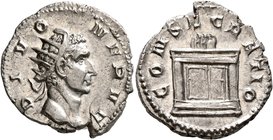 Trajan Decius, 249-251. Antoninianus (Silver, 21 mm, 4.26 g, 7 h), commemorative issue for Divus Nerva (died 98), Rome, mid 251. DIVO NERVE (sic!) Rad...
